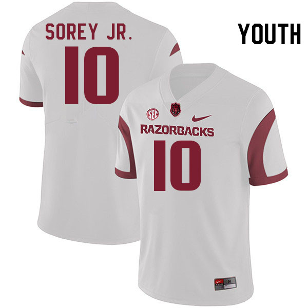 Youth #10 Xavian Sorey Jr. Arkansas Razorbacks College Football Jerseys Stitched-White